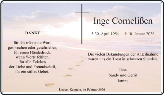 Traueranzeige von Inge Cornelißen von NNA