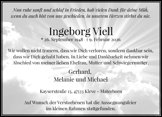 Traueranzeige von Ingeborg Viell von NNA