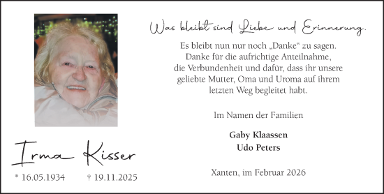 Traueranzeige von Irma Kisser von NNA