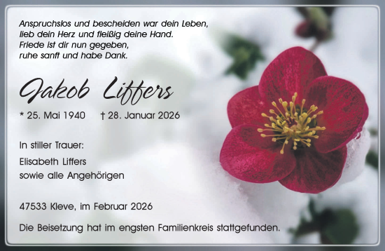 Traueranzeige von Jakob Liffers von NNA