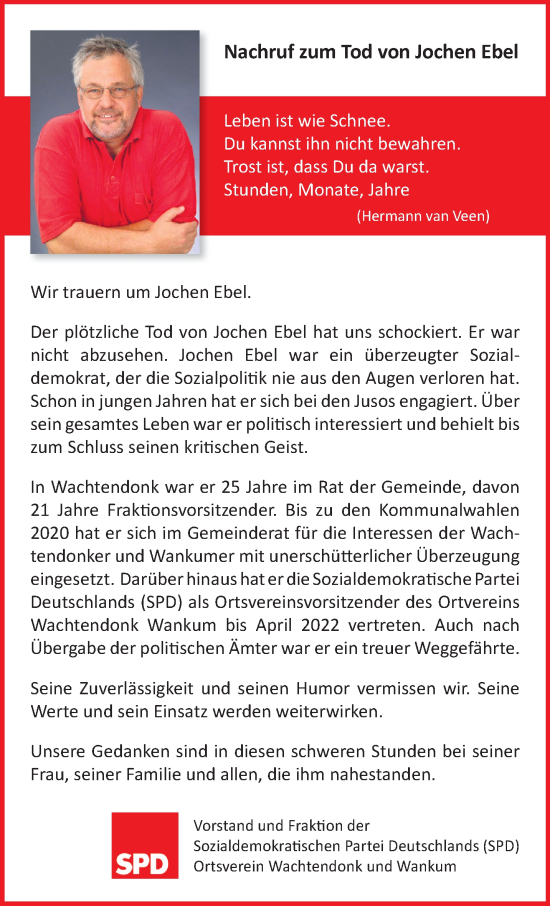 Traueranzeige von Jochen Ebel von NNA