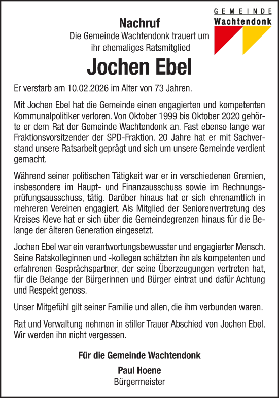 Traueranzeige von Jochen Ebel von NNA