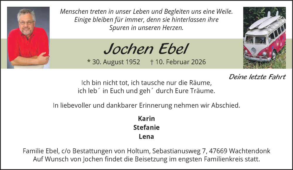  Traueranzeige für Jochen Ebel vom 14.02.2026 aus NNA