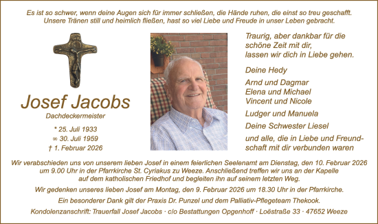 Traueranzeige von Josef Jacobs von NNA