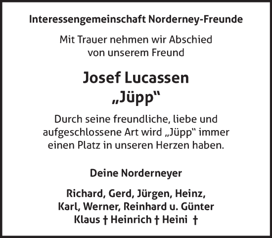 Traueranzeige von Josef Lucassen von NNA