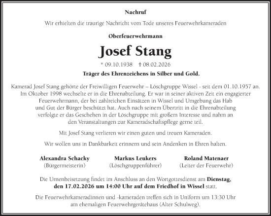 Traueranzeige von Josef Stang von NNA