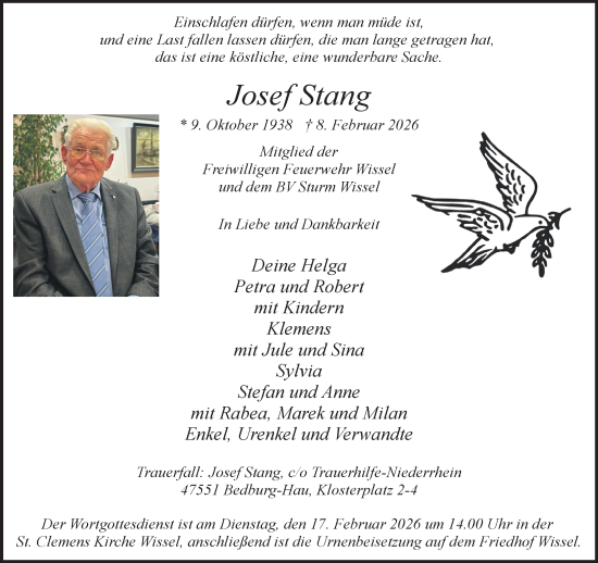 Traueranzeige von Josef Stang von NNA