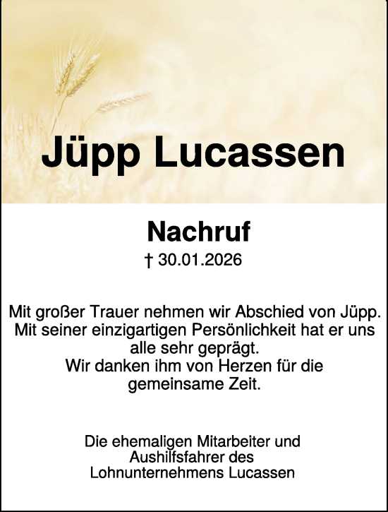 Traueranzeige von Jüpp Lucassen von NNA