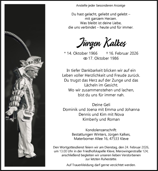Traueranzeige von Jürgen Kalkes von NNA