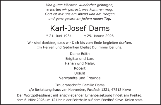 Traueranzeige von Karl-Josef Dams von NNA