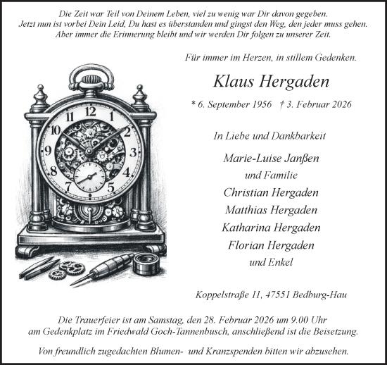 Traueranzeige von Klaus Hergaden von NNA