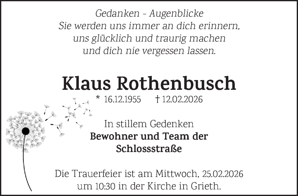  Traueranzeige für Klaus Rothenbusch vom 21.02.2026 aus NNA