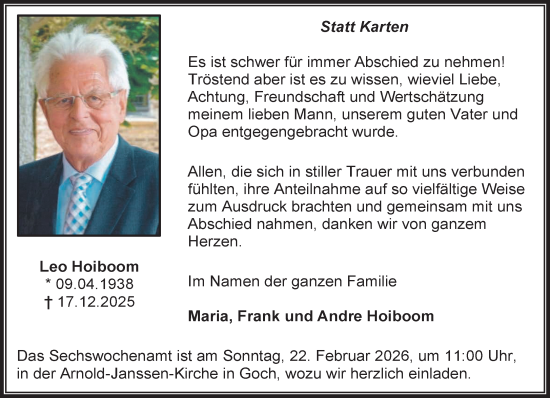 Traueranzeige von Leo Hoiboom von NNA