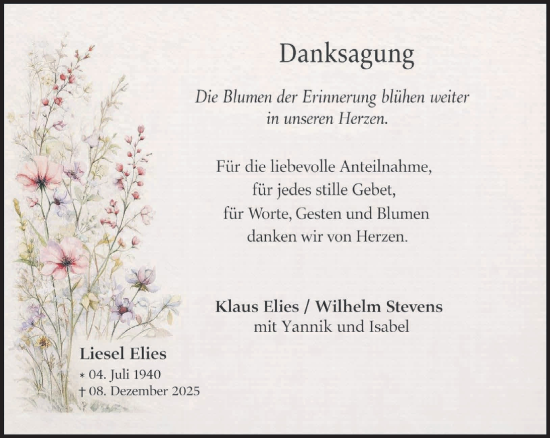 Traueranzeige von Liesel Elies von NNA