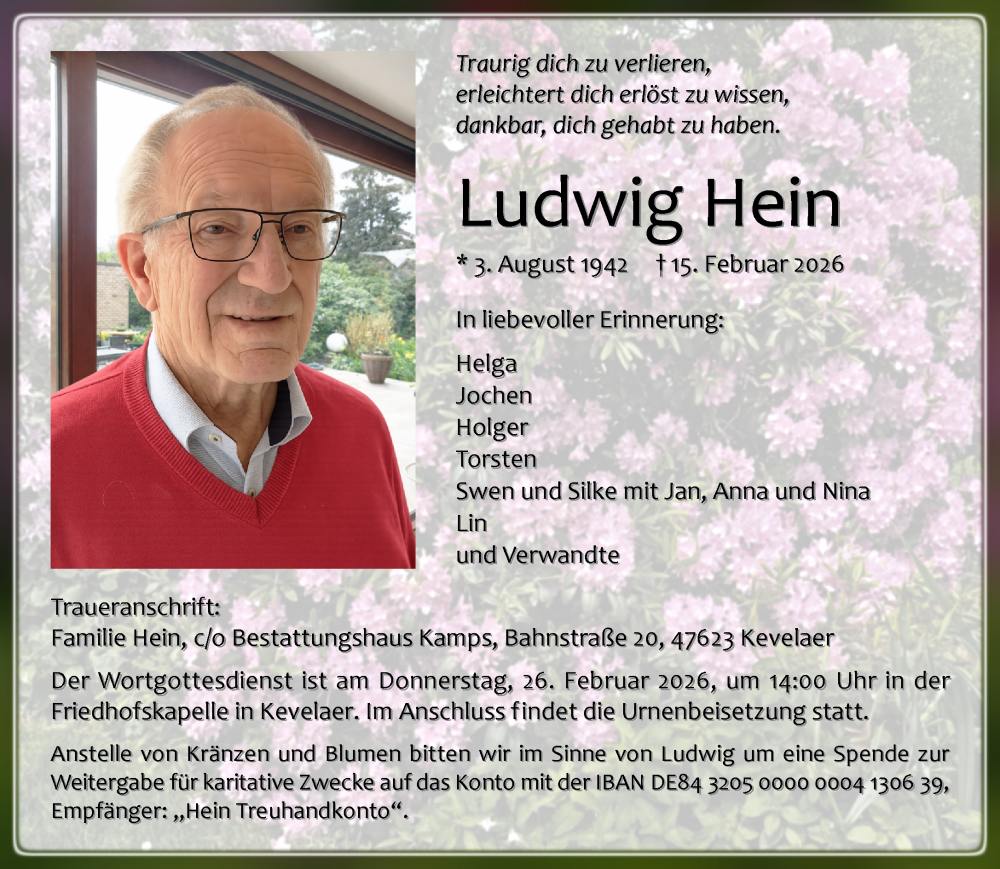  Traueranzeige für Ludwig Hein vom 21.02.2026 aus NNA