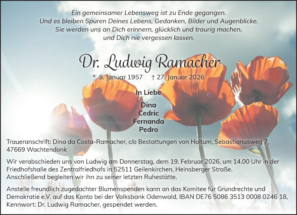  Traueranzeige für Ludwig Ramacher vom 07.02.2026 aus NNA