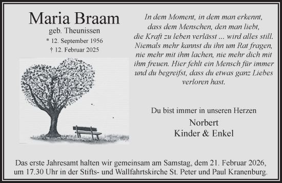 Traueranzeige von Maria Braam von NNA
