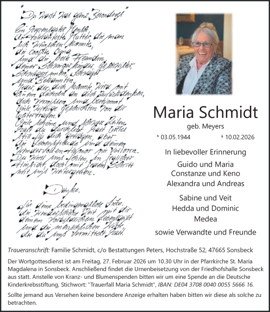 Traueranzeige von Maria Schmidt von NNA