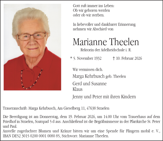 Traueranzeige von Marianne Theelen von NNA