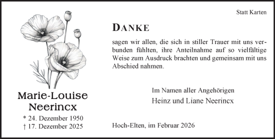 Traueranzeige von Marie-Louise Neerincx von NNA