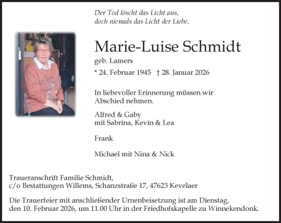 Traueranzeige von Marie-Luise Schmidt von NNA