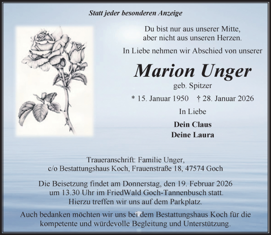 Traueranzeige von Marion Unger von NNA