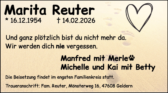 Traueranzeige von Marita Reuter von NNA