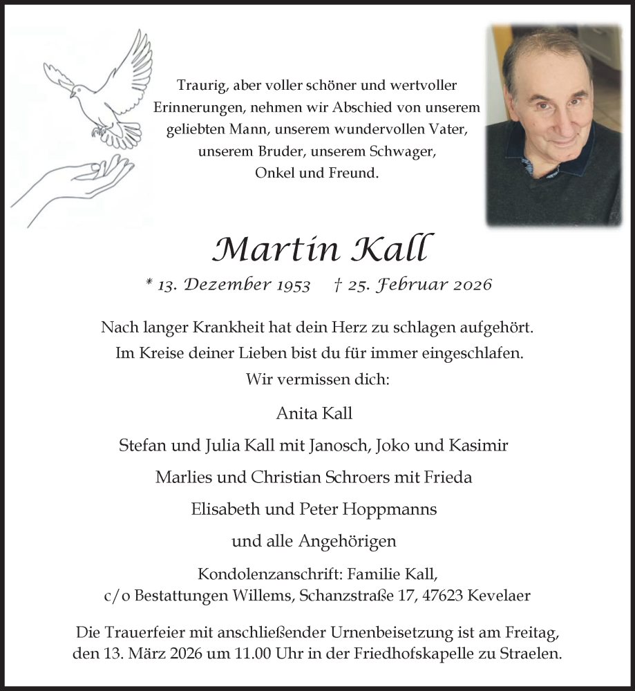  Traueranzeige für Martin Kall vom 28.02.2026 aus NNA