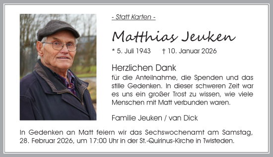 Traueranzeige von Matthias Jeuken von NNA