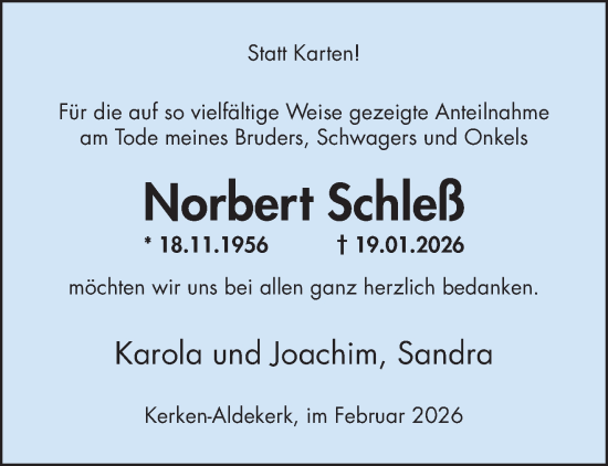 Traueranzeige von Norbert Schleß von NNA