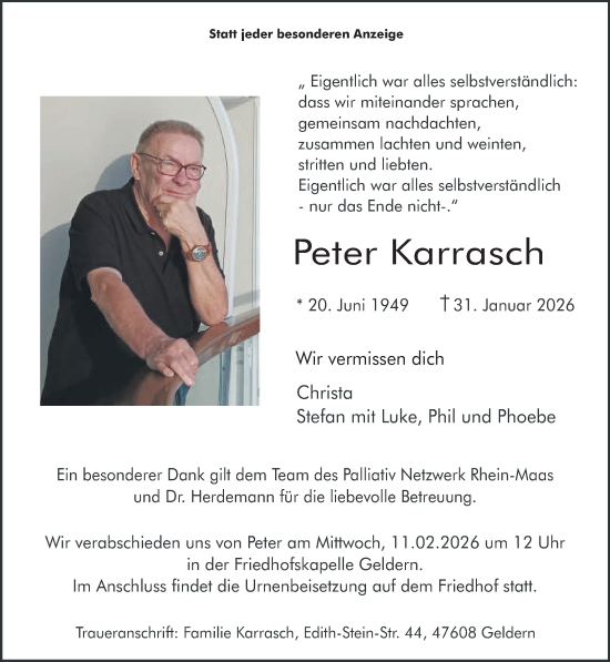 Traueranzeige von Peter Karrasch von NNA