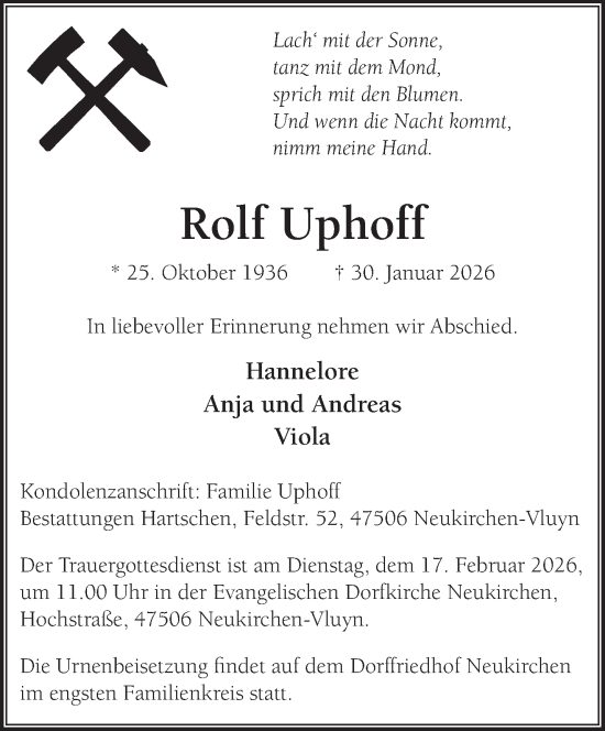 Traueranzeige von Rolf Uphoff von NNA
