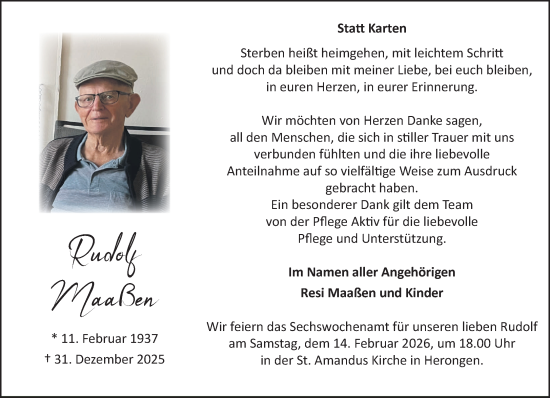 Traueranzeige von Rudolf Maaßen von NNA