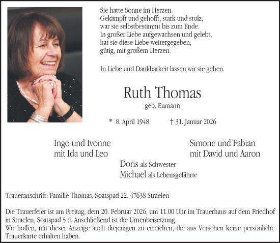 Traueranzeige von Ruth Thomas von NNA