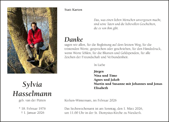 Traueranzeige von Sylvia Hasselmann von NNA