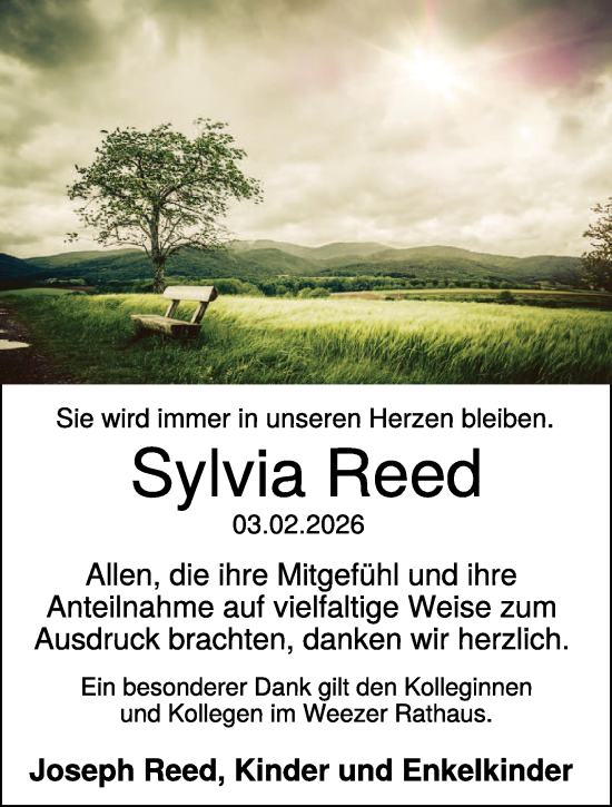 Traueranzeige von Sylvia Reed von NNA
