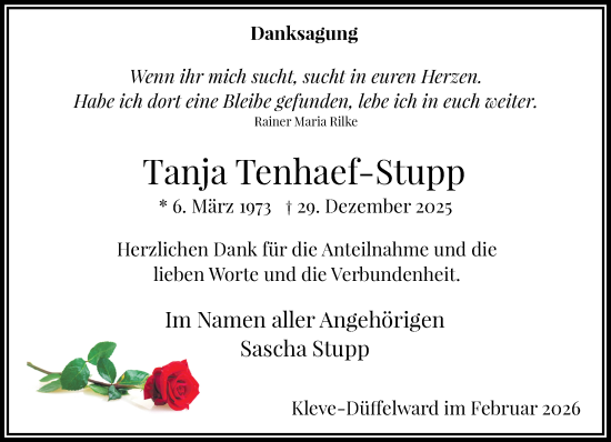 Traueranzeige von Tanja Tenhaef-Stupp von NNA