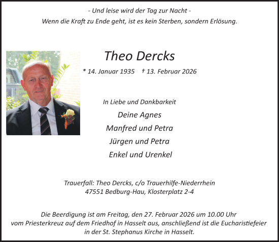 Traueranzeige von Theo Dercks von NNA