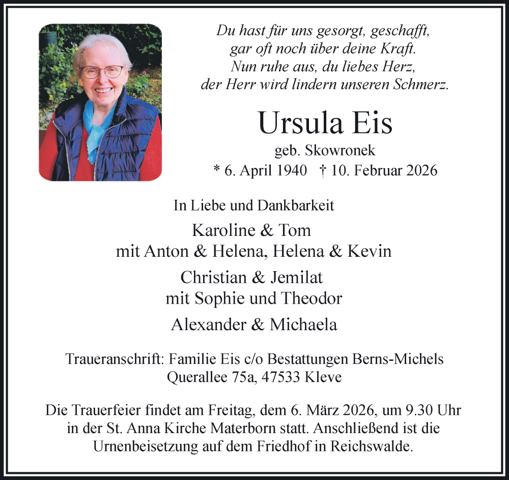  Traueranzeige für Ursula Eis vom 21.02.2026 aus NNA