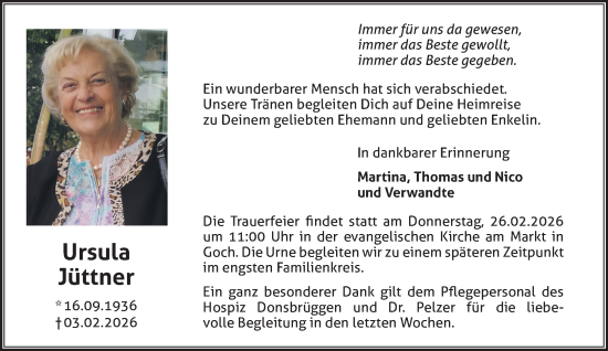 Traueranzeige von Ursula Jüttner von NNA
