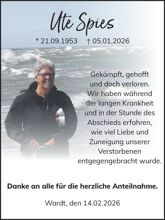 Traueranzeige von Ute Spies von NNA