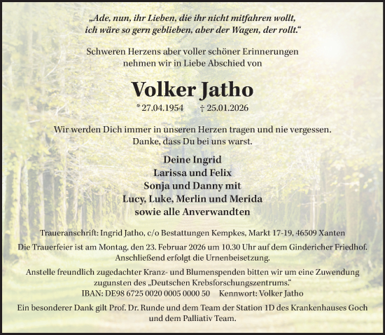 Traueranzeige von Volker Jatho von NNA