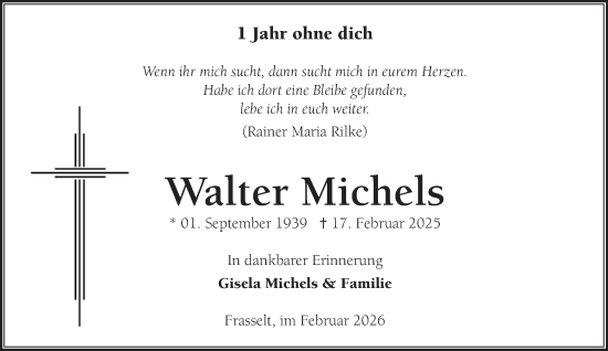 Traueranzeige von Walter Michels von NNA
