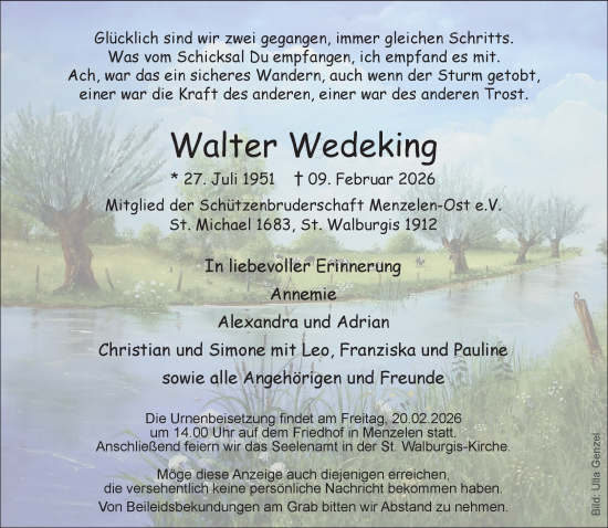 Traueranzeige von Walter Wedeking von NNA