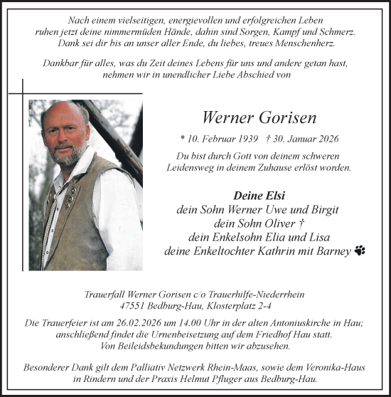 Traueranzeige von Werner Gorisen von NNA