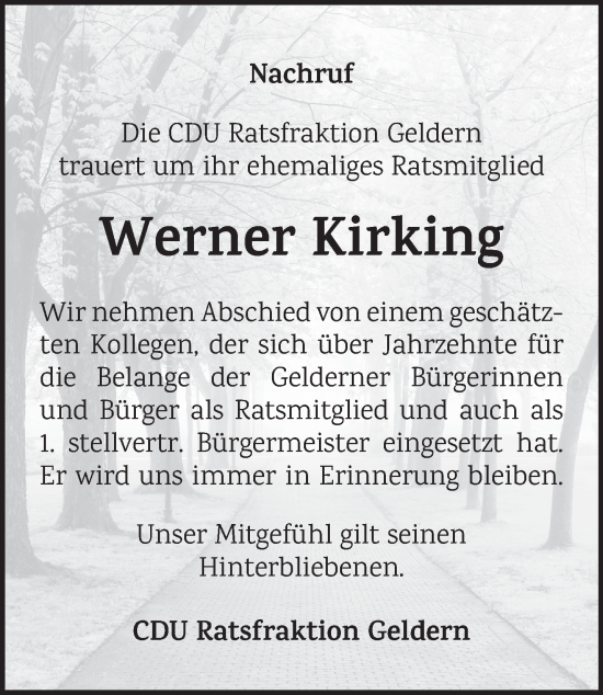 Traueranzeige von Werner Kirking von NNA