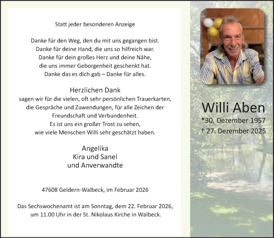 Traueranzeige von Willi Aben von NNA